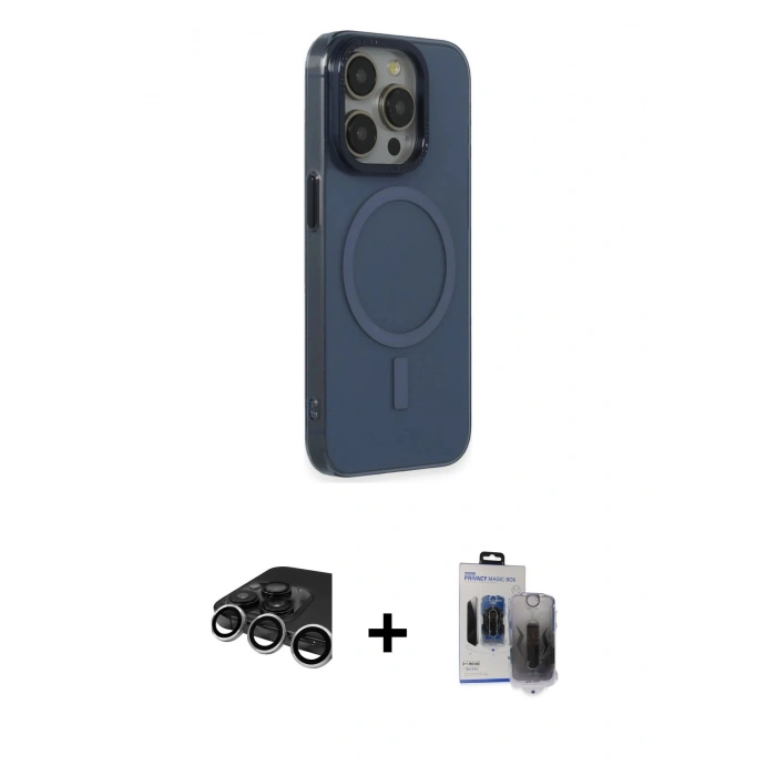 MARSİLYAN™- iPhone 15 Pro Max Kılıf Eksen Işık Prime - Siyah Vanessa Magic Hayalet Cam + Raze Metal Kamera Lens - GS