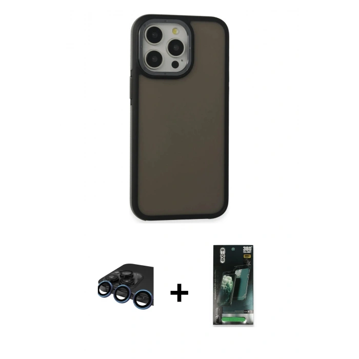MARSİLYAN™- iPhone 15 Pro Max Kılıf Eksen Işık - Şeffaf 360 Full Body Arka Koruyucu + Raze Metal Kamera Lens - LT