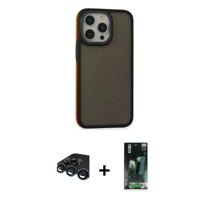 MARSİLYAN™- iPhone 15 Pro Max Kılıf Eksen Işık - Şeffaf 360 Full Body Arka Koruyucu + Raze Metal Kamera Lens - LT