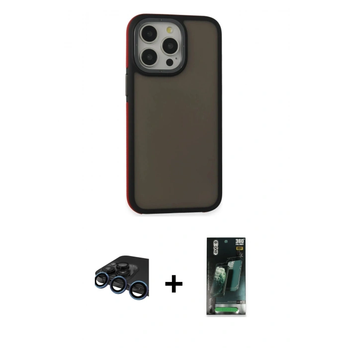MARSİLYAN™- iPhone 15 Pro Max Kılıf Eksen Işık - Şeffaf 360 Full Body Arka Koruyucu + Raze Metal Kamera Lens - LT