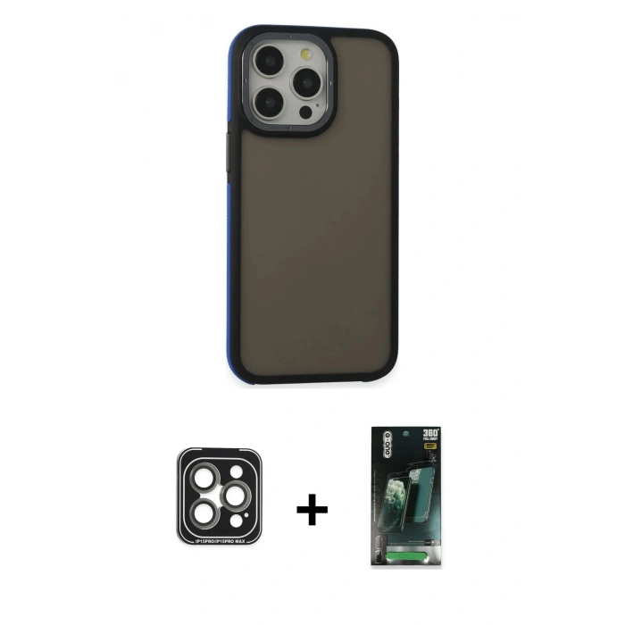 MARSİLYAN™- iPhone 15 Pro Max Kılıf Eksen Işık - Şeffaf 360 Full Body Arka Koruyucu + PVD Metal Kamera Lens - GI