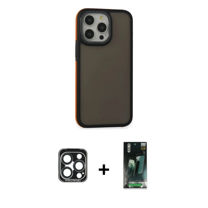 MARSİLYAN™- iPhone 15 Pro Max Kılıf Eksen Işık - Şeffaf 360 Full Body Arka Koruyucu + PVD Metal Kamera Lens - LT