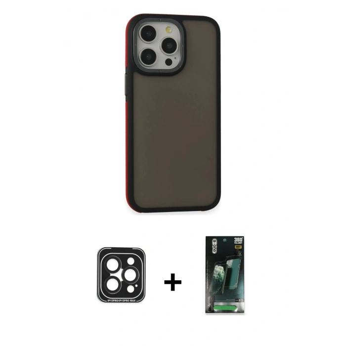 MARSİLYAN™- iPhone 15 Pro Max Kılıf Eksen Işık - Şeffaf 360 Full Body Arka Koruyucu + PVD Metal Kamera Lens - SH