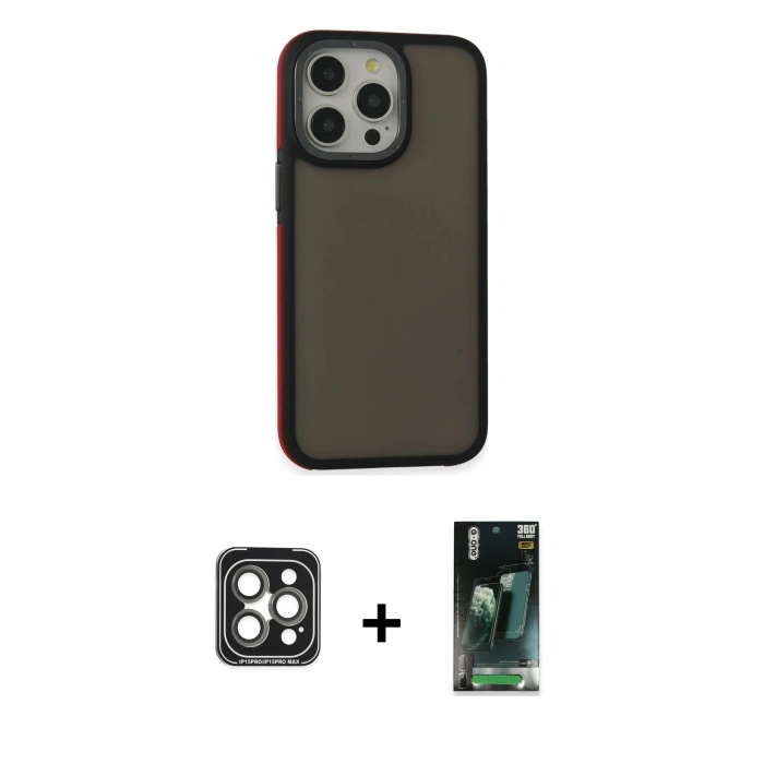 MARSİLYAN™- iPhone 15 Pro Max Kılıf Eksen Işık - Şeffaf 360 Full Body Arka Koruyucu + PVD Metal Kamera Lens - GI