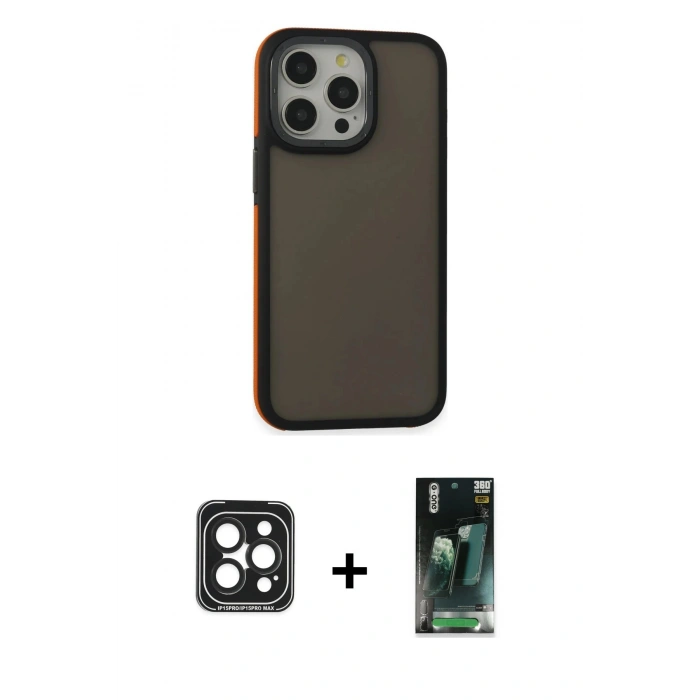 MARSİLYAN™- iPhone 15 Pro Max Kılıf Eksen Işık - Şeffaf 360 Full Body Arka Koruyucu + PVD Metal Kamera Lens - SH