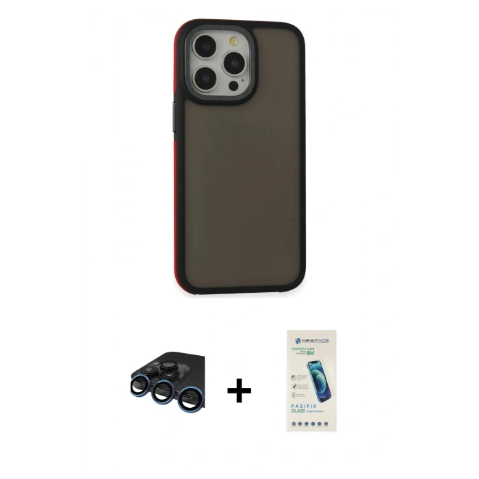 MARSİLYAN™- iPhone 15 Pro Max Kılıf Eksen Işık - Şeffaf Pasifik Cam Ekran Koruyucu + Raze Metal Kamera Lens - LT