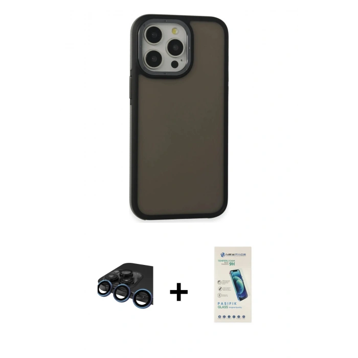 MARSİLYAN™- iPhone 15 Pro Max Kılıf Eksen Işık - Şeffaf Pasifik Cam Ekran Koruyucu + Raze Metal Kamera Lens - LT