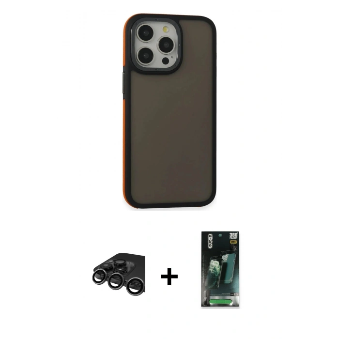 MARSİLYAN™- iPhone 15 Pro Max Kılıf Eksen Işık - Siyah 360 Mat Full Body Arka Koruyucu + Raze Metal Kamera Lens - TMGI
