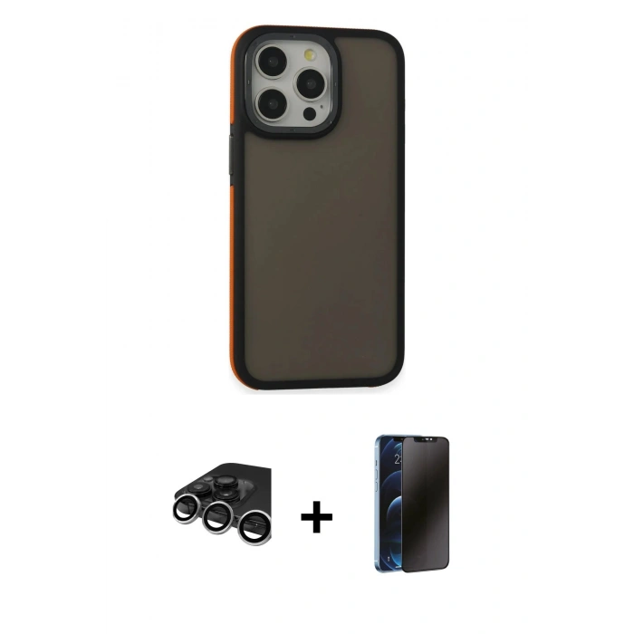 MARSİLYAN™- iPhone 15 Pro Max Kılıf Eksen Işık - Siyah 3D Antistatik Hayalet Cam Ekran Koruyucu + Raze Metal Kamera Lens - GS