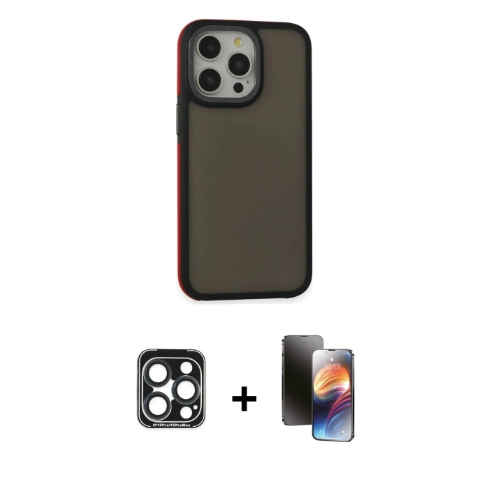 MARSİLYAN™- iPhone 15 Pro Max Kılıf Eksen Işık - Siyah 3D Antistatik Mat Seramik Nano Ekran Koruyucu + PVD Metal Kamera Lens - LT