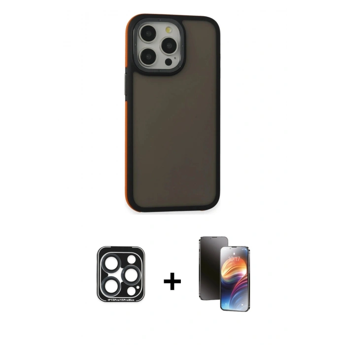 MARSİLYAN™- iPhone 15 Pro Max Kılıf Eksen Işık - Siyah 3D Antistatik Mat Seramik Nano Ekran Koruyucu + PVD Metal Kamera Lens - LT