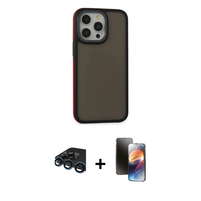 MARSİLYAN™- iPhone 15 Pro Max Kılıf Eksen Işık - Siyah 3D Antistatik Mat Seramik Nano Ekran Koruyucu + Raze Metal Kamera Lens - LT