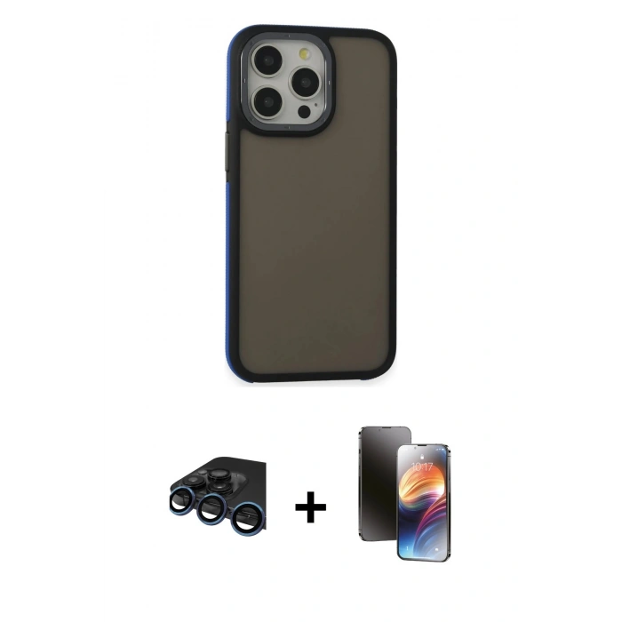 MARSİLYAN™- iPhone 15 Pro Max Kılıf Eksen Işık - Siyah 3D Antistatik Mat Seramik Nano Ekran Koruyucu + Raze Metal Kamera Lens - LT