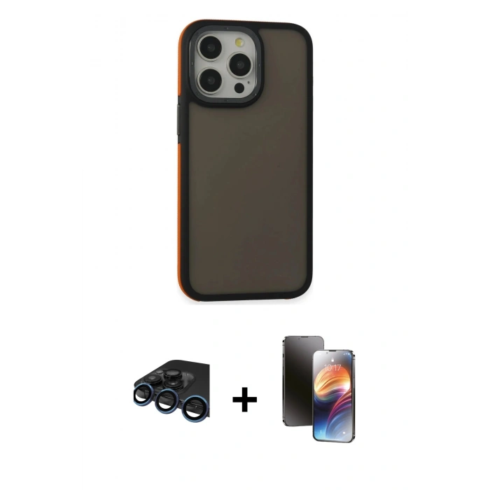MARSİLYAN™- iPhone 15 Pro Max Kılıf Eksen Işık - Siyah 3D Antistatik Mat Seramik Nano Ekran Koruyucu + Raze Metal Kamera Lens - LT