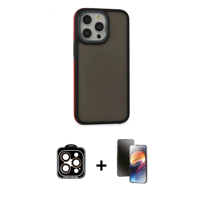 MARSİLYAN™- iPhone 15 Pro Max Kılıf Eksen Işık - Siyah 3D Antistatik Mat Seramik Nano Ekran Koruyucu + PVD Metal Kamera Lens - TU