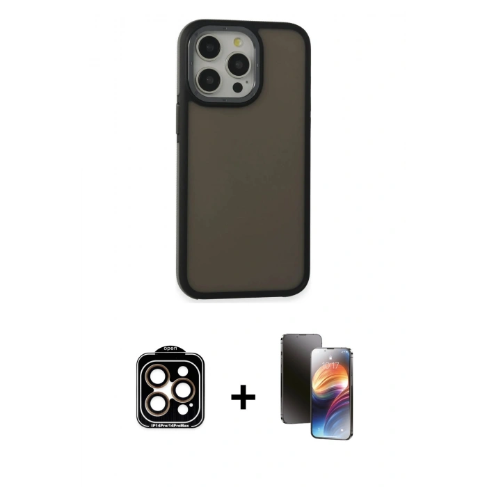 MARSİLYAN™- iPhone 15 Pro Max Kılıf Eksen Işık - Siyah 3D Antistatik Mat Seramik Nano Ekran Koruyucu + PVD Metal Kamera Lens - TU