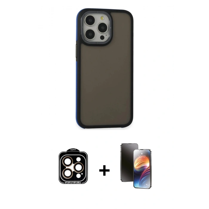 MARSİLYAN™- iPhone 15 Pro Max Kılıf Eksen Işık - Siyah 3D Antistatik Mat Seramik Nano Ekran Koruyucu + PVD Metal Kamera Lens - TU