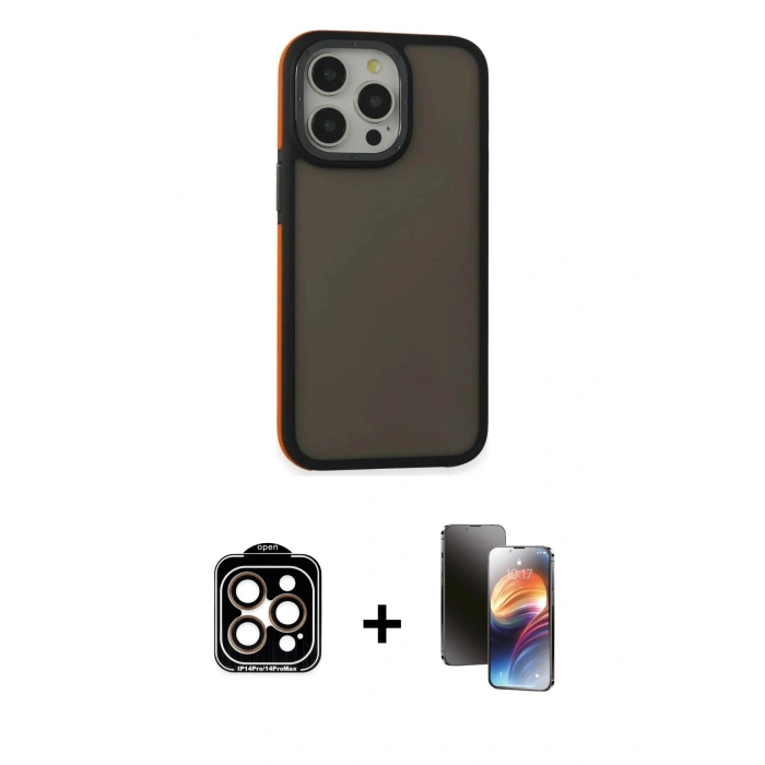 MARSİLYAN™- iPhone 15 Pro Max Kılıf Eksen Işık - Siyah 3D Antistatik Mat Seramik Nano Ekran Koruyucu + PVD Metal Kamera Lens - TU