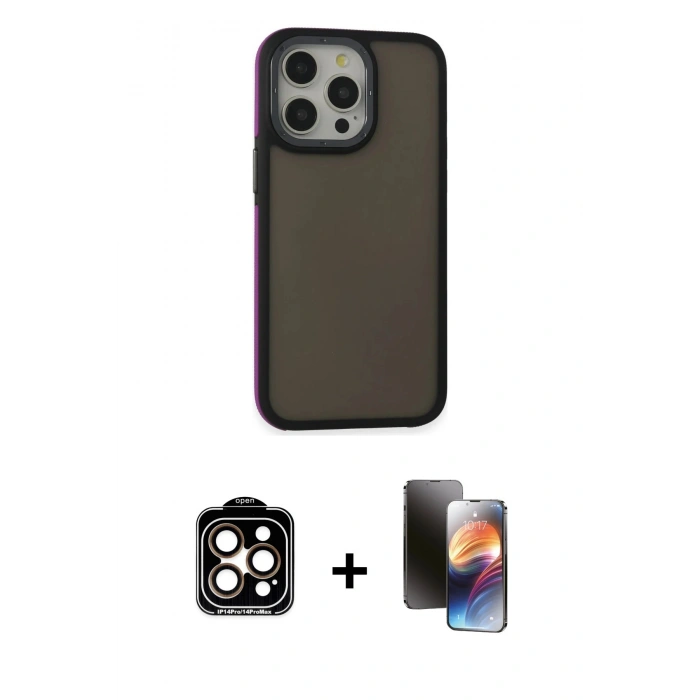 MARSİLYAN™- iPhone 15 Pro Max Kılıf Eksen Işık - Siyah 3D Antistatik Mat Seramik Nano Ekran Koruyucu + PVD Metal Kamera Lens - TU