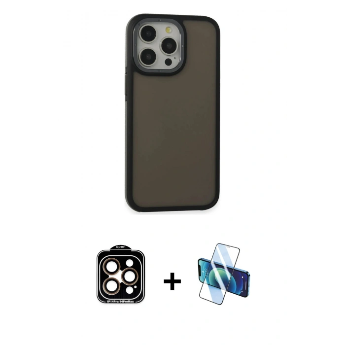 MARSİLYAN™- iPhone 15 Pro Max Kılıf Eksen Işık - Siyah 3D Antistatik Seramik Nano Ekran Koruyucu + PVD Metal Kamera Lens - TU