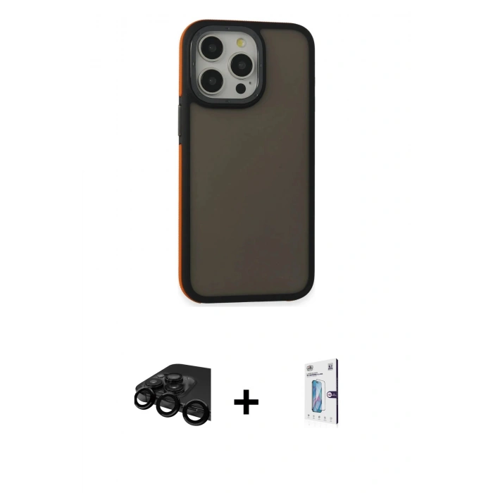 MARSİLYAN™- iPhone 15 Pro Max Kılıf Eksen Işık - Siyah Bilvis 0.18mm Plus Cam Ekran Koruyucu + Siyah Raze Metal Kamera Lens