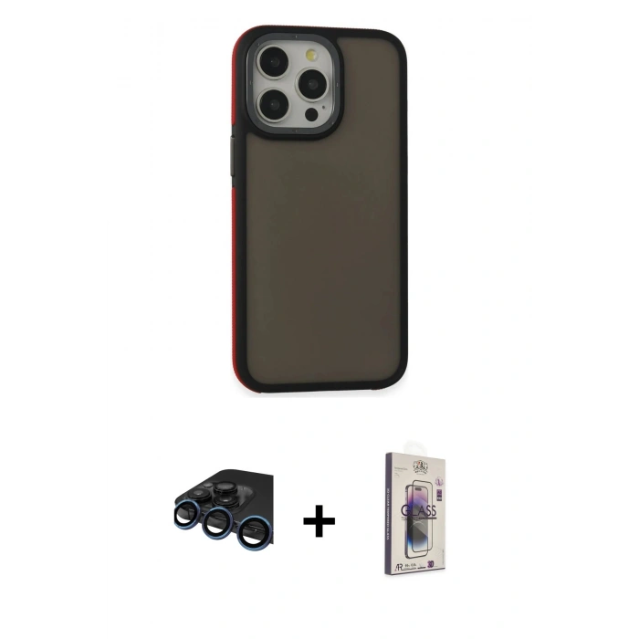 MARSİLYAN™- iPhone 15 Pro Max Kılıf Eksen Işık - Siyah Bilvis 3D Cam Ekran Koruyucu + Raze Metal Kamera Lens - LT