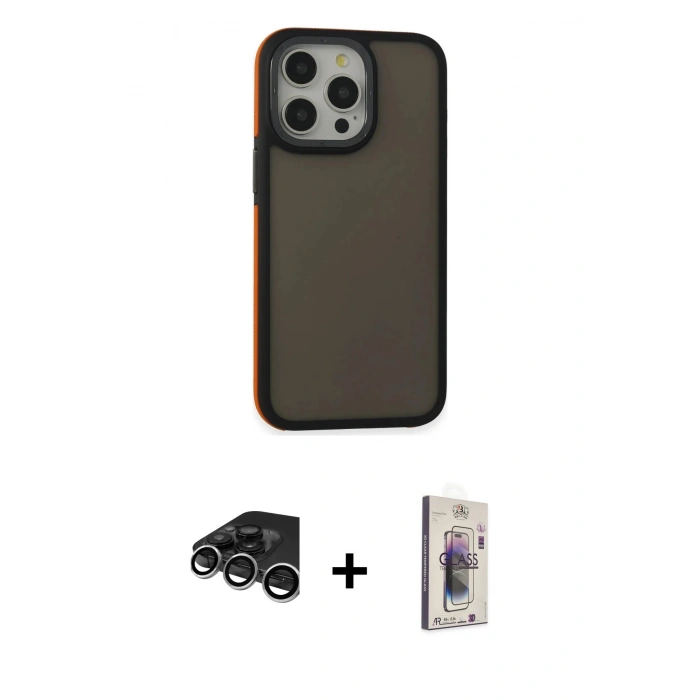 MARSİLYAN™- iPhone 15 Pro Max Kılıf Eksen Işık - Siyah Bilvis 3D Cam Ekran Koruyucu + Raze Metal Kamera Lens - GS