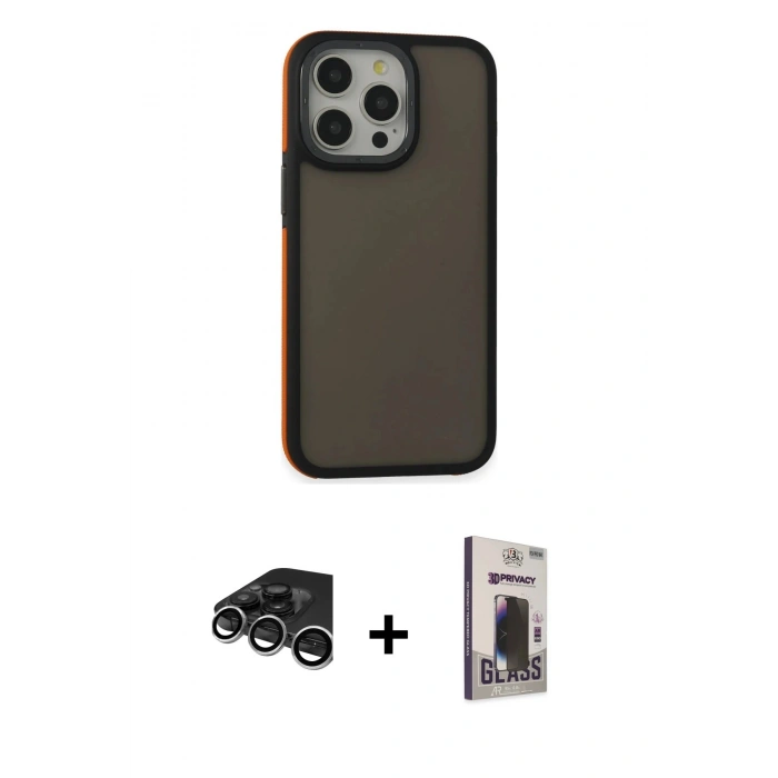 MARSİLYAN™- iPhone 15 Pro Max Kılıf Eksen Işık - Siyah Bilvis Hayalet Cam Ekran Koruyucu + Raze Metal Kamera Lens - GS