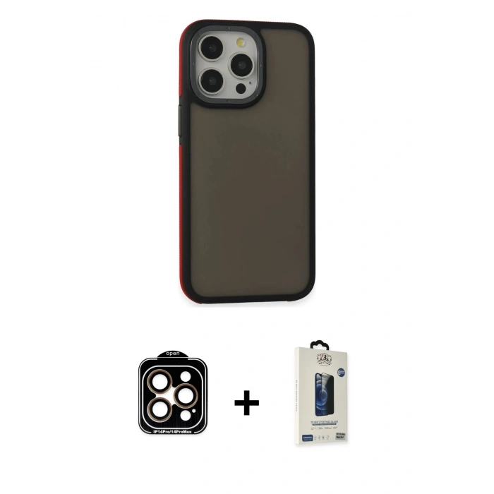 MARSİLYAN™- iPhone 15 Pro Max Kılıf Eksen Işık - Siyah Bilvis Hayalet Cam Ekran Koruyucu + PVD Metal Kamera Lens - TU