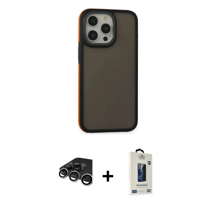 MARSİLYAN™- iPhone 15 Pro Max Kılıf Eksen Işık - Siyah Bilvis Hayalet Cam Ekran Koruyucu + Raze Metal Kamera Lens - GS