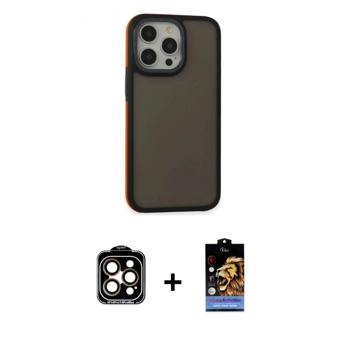 MARSİLYAN™- iPhone 15 Pro Max Kılıf Eksen Işık - Siyah Buffer Hayalet Cam Ekran Koruyucu + PVD Metal Kamera Lens - TU
