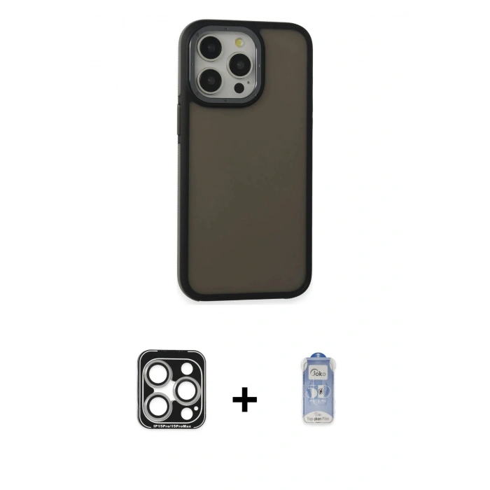 MARSİLYAN™- iPhone 15 Pro Max Kılıf Eksen Işık - Siyah Joko Magic 5D Cam + PVD Metal Kamera Lens - GS