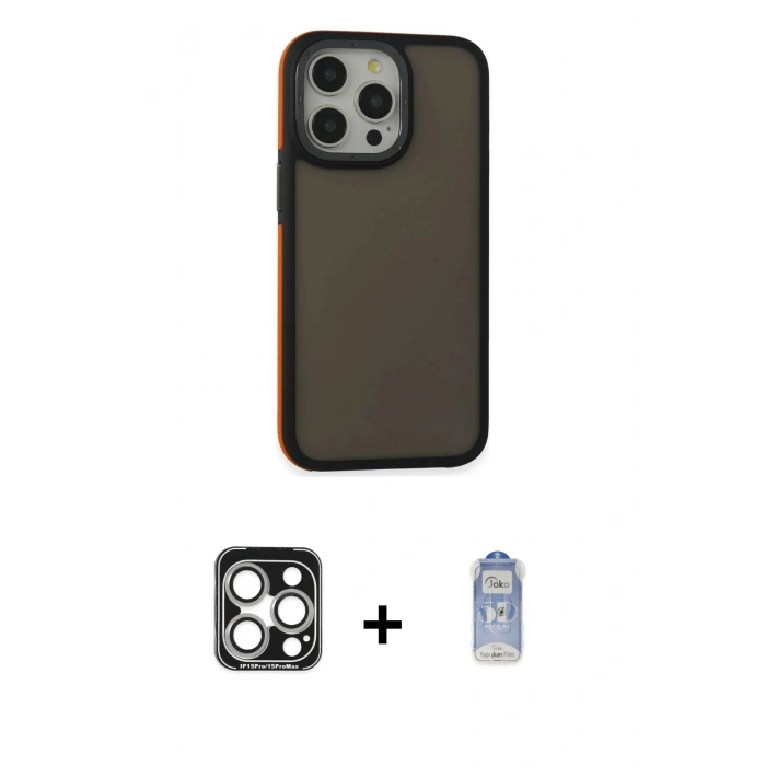 MARSİLYAN™- iPhone 15 Pro Max Kılıf Eksen Işık - Siyah Joko Magic 5D Cam + PVD Metal Kamera Lens - GS