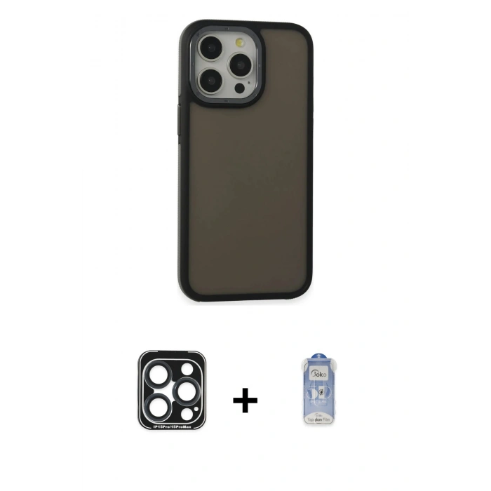 MARSİLYAN™- iPhone 15 Pro Max Kılıf Eksen Işık - Siyah Joko Magic 5D Cam + PVD Metal Kamera Lens - LT