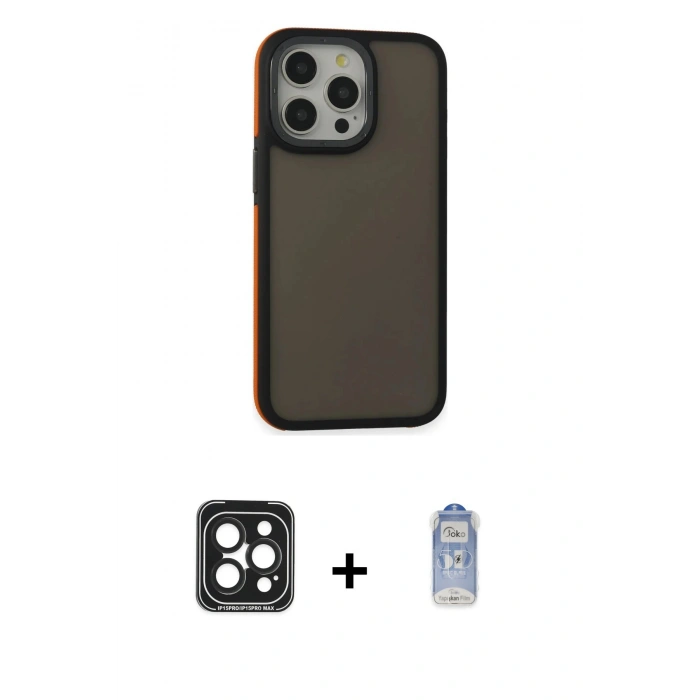 MARSİLYAN™- iPhone 15 Pro Max Kılıf Eksen Işık - Siyah Joko Magic 5D Cam + PVD Metal Kamera Lens - SH