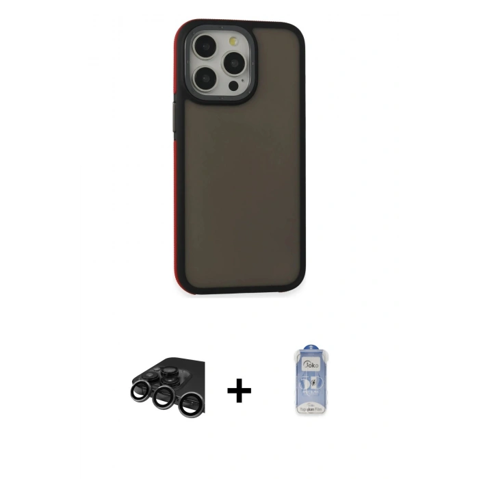 MARSİLYAN™- iPhone 15 Pro Max Kılıf Eksen Işık - Siyah Joko Magic 5D Cam + Raze Metal Kamera Lens - TMGI