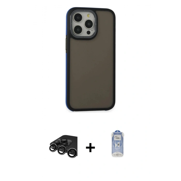MARSİLYAN™- iPhone 15 Pro Max Kılıf Eksen Işık - Siyah Joko Magic 5D Cam + Raze Metal Kamera Lens - TMGI
