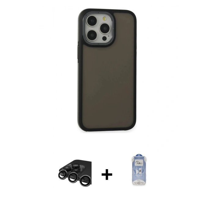 MARSİLYAN™- iPhone 15 Pro Max Kılıf Eksen Işık - Siyah Joko Magic 5D Cam + Raze Metal Kamera Lens - TMGI