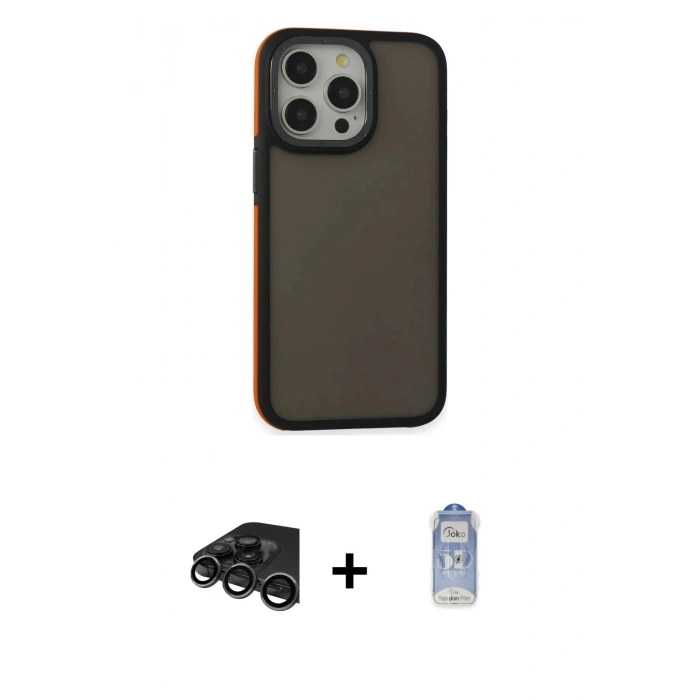 MARSİLYAN™- iPhone 15 Pro Max Kılıf Eksen Işık - Siyah Joko Magic 5D Cam + Raze Metal Kamera Lens - TMGI
