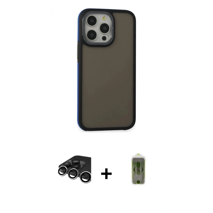 MARSİLYAN™- iPhone 15 Pro Max Kılıf Eksen Işık - Siyah Joko Magic 5D Hayalet Cam + Raze Metal Kamera Lens - GS
