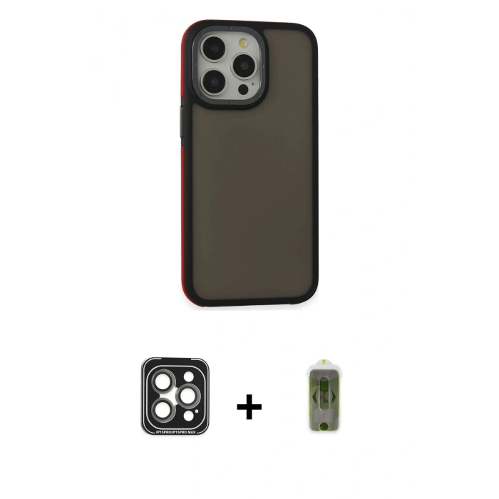 MARSİLYAN™- iPhone 15 Pro Max Kılıf Eksen Işık - Siyah Joko Magic 5D Hayalet Cam + PVD Metal Kamera Lens - GI