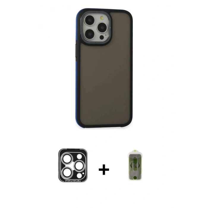 MARSİLYAN™- iPhone 15 Pro Max Kılıf Eksen Işık - Siyah Joko Magic 5D Hayalet Cam + PVD Metal Kamera Lens - GS
