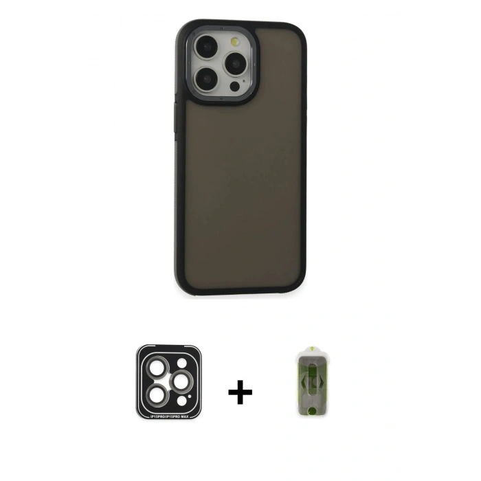 MARSİLYAN™- iPhone 15 Pro Max Kılıf Eksen Işık - Siyah Joko Magic 5D Hayalet Cam + PVD Metal Kamera Lens - GI