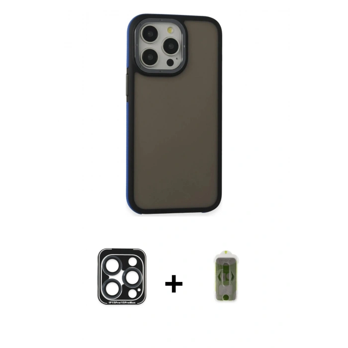 MARSİLYAN™- iPhone 15 Pro Max Kılıf Eksen Işık - Siyah Joko Magic 5D Hayalet Cam + PVD Metal Kamera Lens - LT
