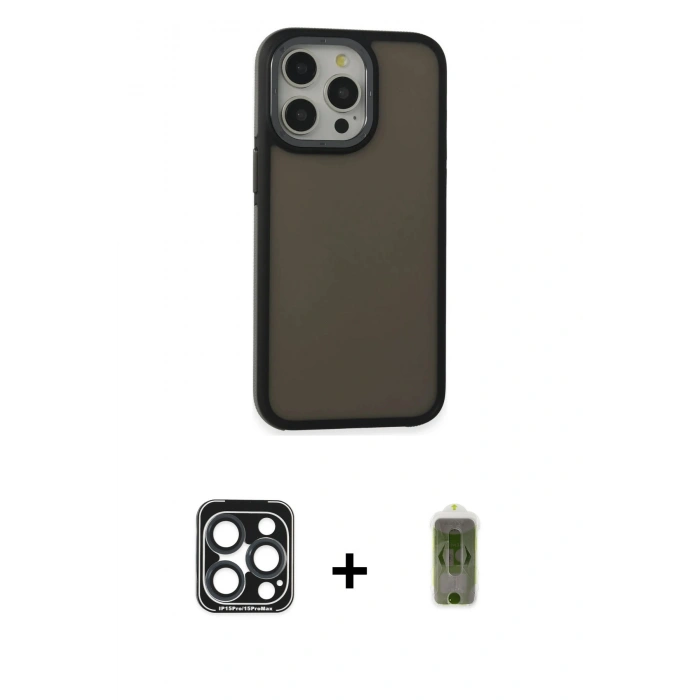 MARSİLYAN™- iPhone 15 Pro Max Kılıf Eksen Işık - Siyah Joko Magic 5D Hayalet Cam + PVD Metal Kamera Lens - LT