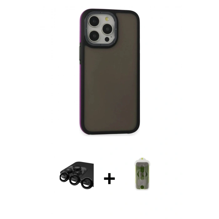 MARSİLYAN™- iPhone 15 Pro Max Kılıf Eksen Işık - Siyah Joko Magic 5D Hayalet Cam + Raze Metal Kamera Lens - SH