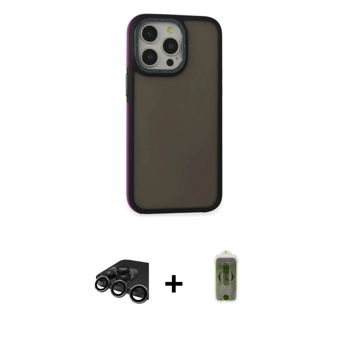 MARSİLYAN™- iPhone 15 Pro Max Kılıf Eksen Işık - Siyah Joko Magic 5D Hayalet Cam + Raze Metal Kamera Lens - TMGI