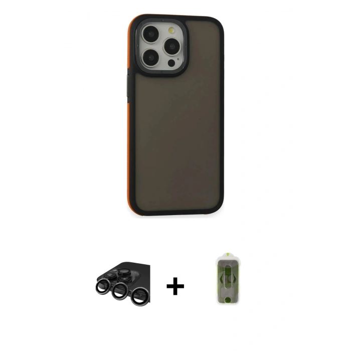 MARSİLYAN™- iPhone 15 Pro Max Kılıf Eksen Işık - Siyah Joko Magic 5D Hayalet Cam + Raze Metal Kamera Lens - TMGI
