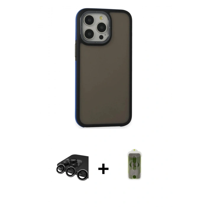 MARSİLYAN™- iPhone 15 Pro Max Kılıf Eksen Işık - Siyah Joko Magic 5D Hayalet Cam + Raze Metal Kamera Lens - TMGI