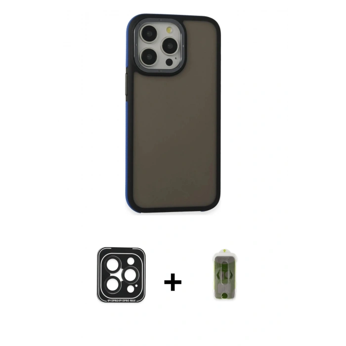 MARSİLYAN™- iPhone 15 Pro Max Kılıf Eksen Işık - Siyah Joko Magic 5D Hayalet Cam + Siyah PVD Metal Kamera Lens
